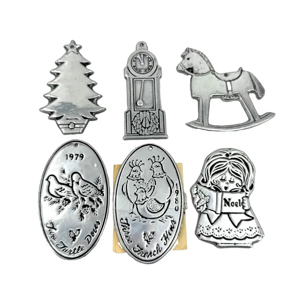 Wilton Christmas Ornaments Lot of 6 Metal Tree Horse Noel Folk Art Vintage